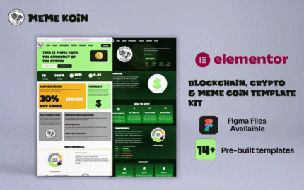 Cryptocurrency Elementor template kit – Meme Koin Elementor Kit