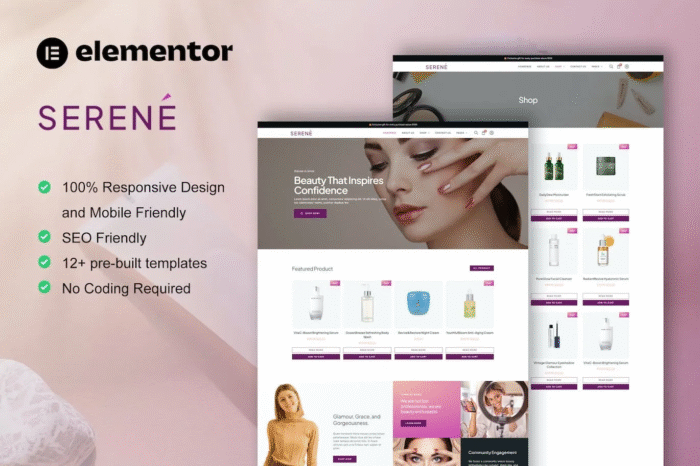 Serene – Beauty Shop & Skincare Elementor Pro Template