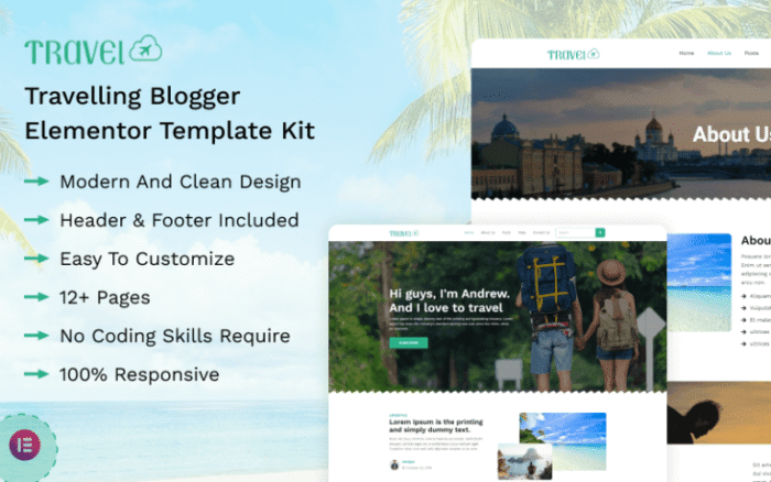 Travel Blog – Travelling Blogger Elementor Template Kit