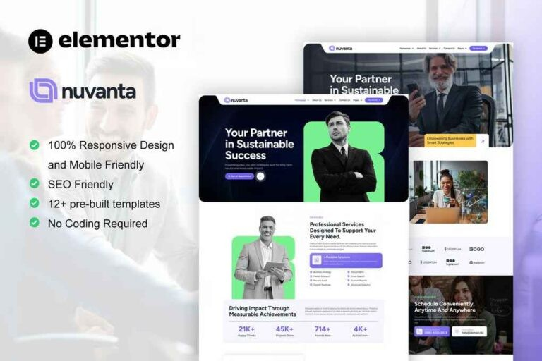 Nuvanta - Kit de Plantilla Elementor para Consultoría y Entrenador de Negocios Nuvanta - Kit de Plantilla Elementor para Consultoría y Entrenador de Negocios