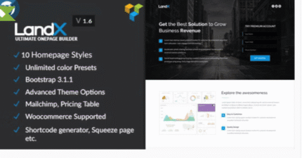 LandX Multipurpose WordPress Theme, Software Application Landing Pages Builder para Agencia de Marketing