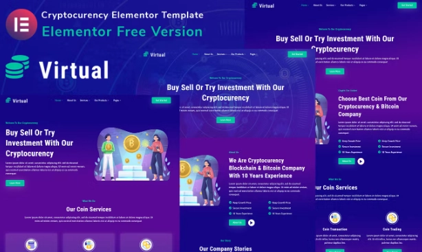 Virtual – Cryptocurency Blockchain & Bitcoin Elementor Template