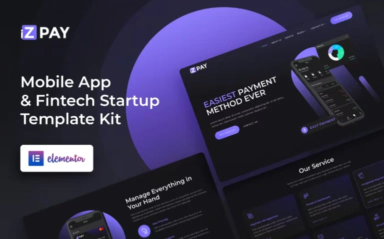 iZPAY - Mobile App & Fintech Startup Elementor Template
