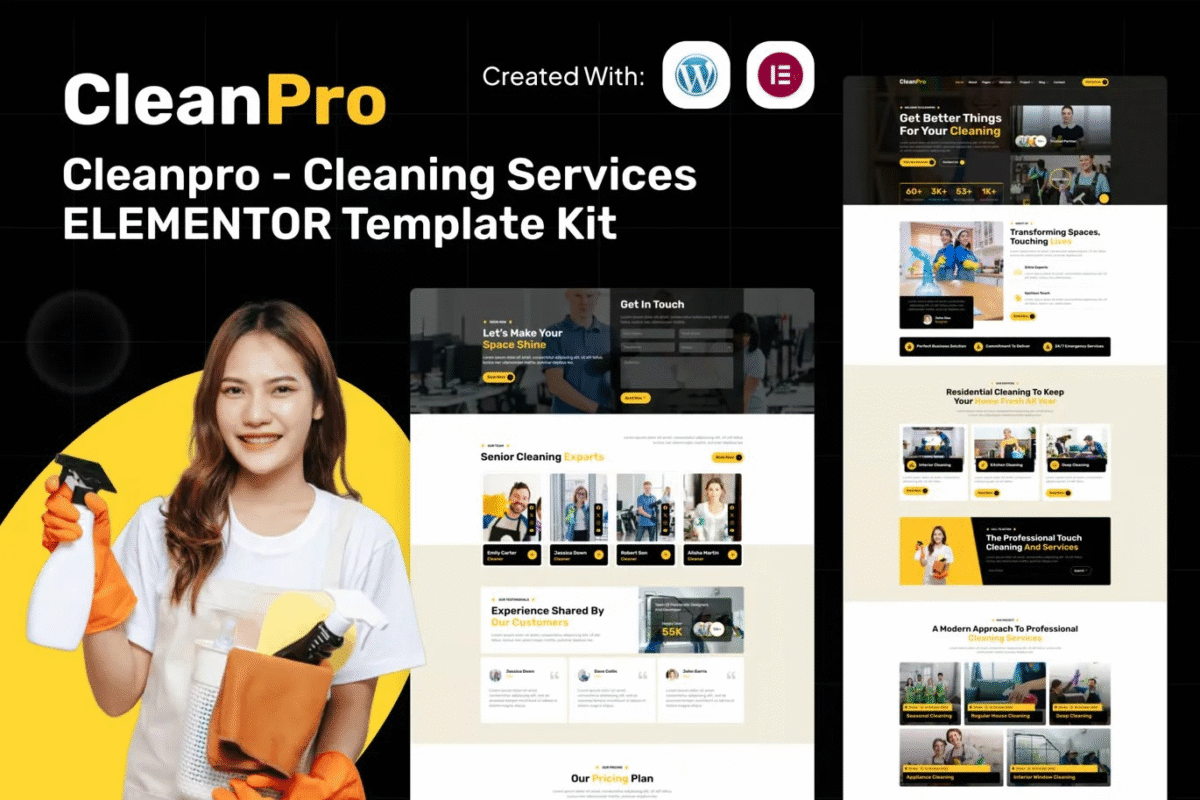 Cleanpro - Kit de Plantillas Elementor para Servicios de Limpieza