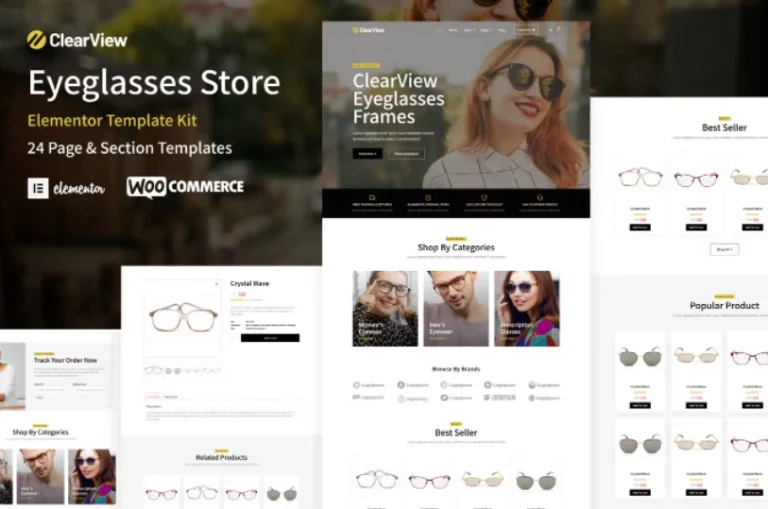 ClearView - WooCommerce Eyeglasses & Eyewear Store Plantilla Elementor
