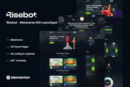 Risebot - Kit de Plantilla Elementor Metaverse IGO Launchpad