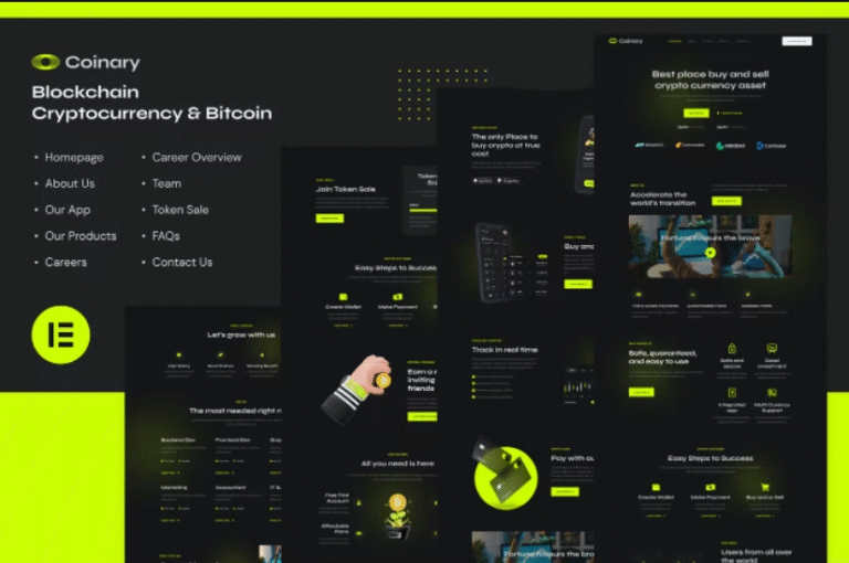 Coinary - Blockchain Cryptocurrency & Bitcoin Plantilla Elementor