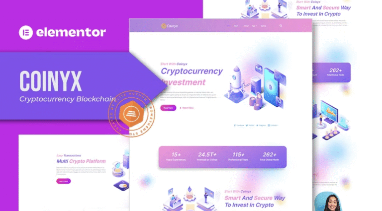 Coinyx - Cryptocurrency Blockchain & Bitcoin Plantilla Elementor