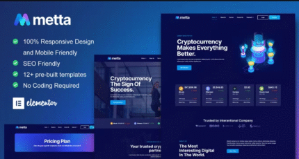 Metta - Cryptocurrency Blockchain & Bitcoin Plantilla Elementor